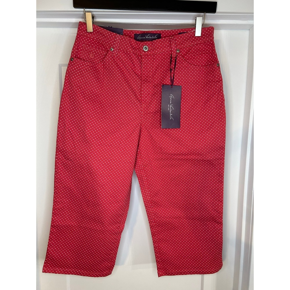 NEW Gloria Vanderbilt Amanda Capri Jean Classic Fit 10 Pink Polka Dot Cottage